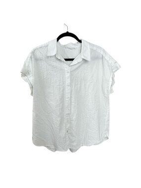 JANE & DELANCEY White Cotton Button Front Short Sleeve Blouse L